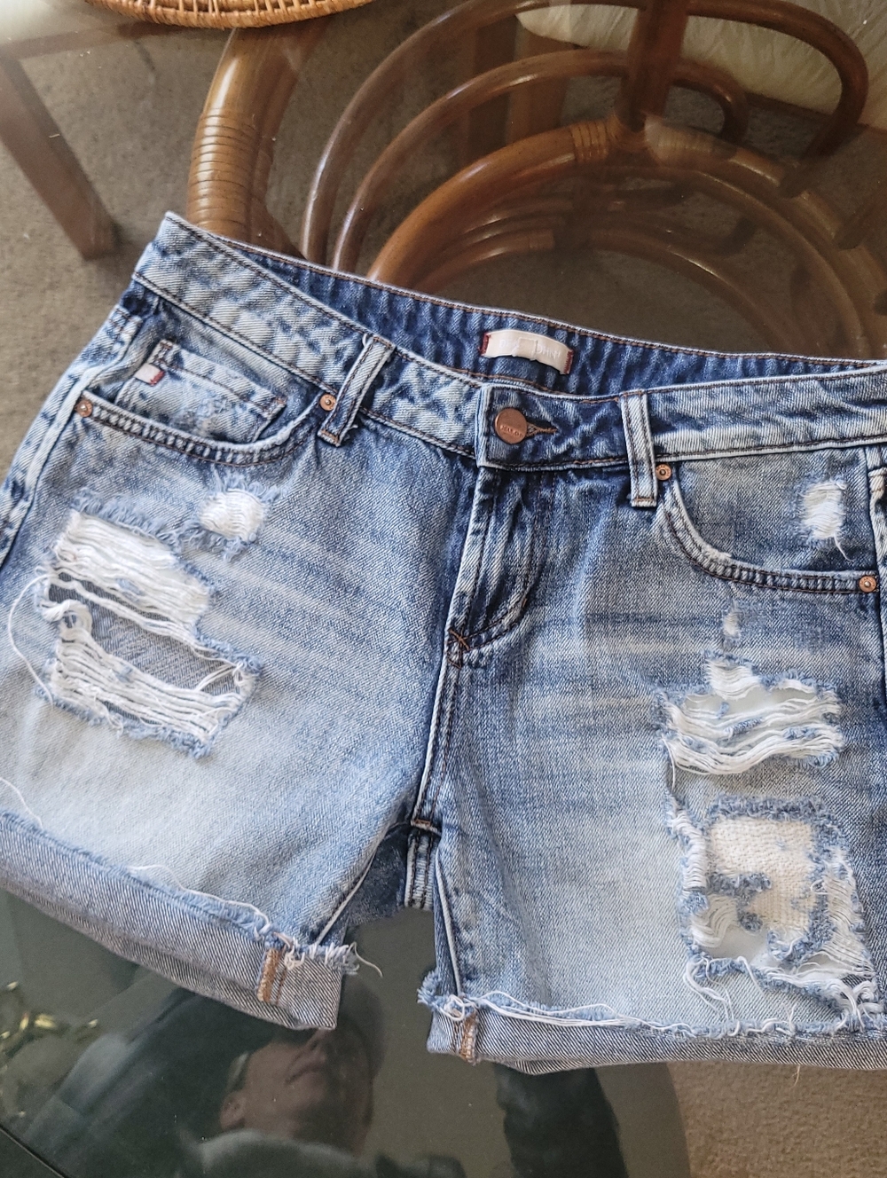 Dear John Distressed Light Blue Denim Shorts